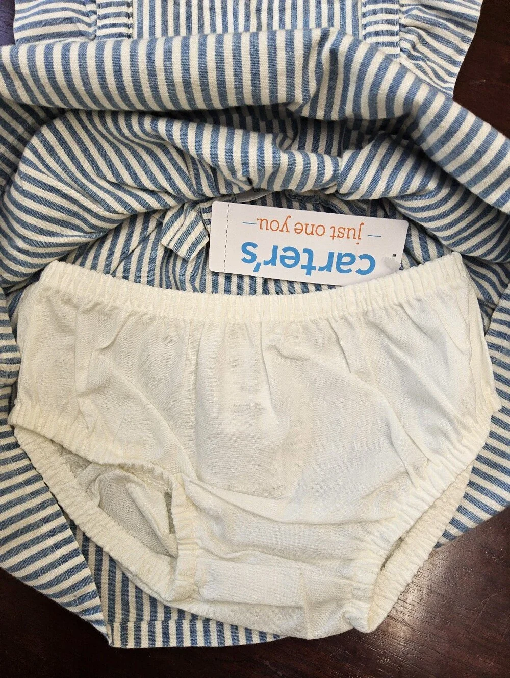 NWT Bundle of Carter's Blue & Cream Baby Girls Skirted Rompers/Dresses